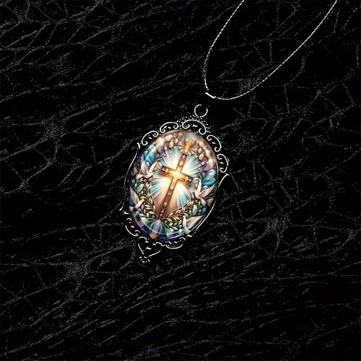Christianartworkshop Halskette mit Glasanhänger im Retro-Stil mit Kreuz und Heiliger Taube - image 3