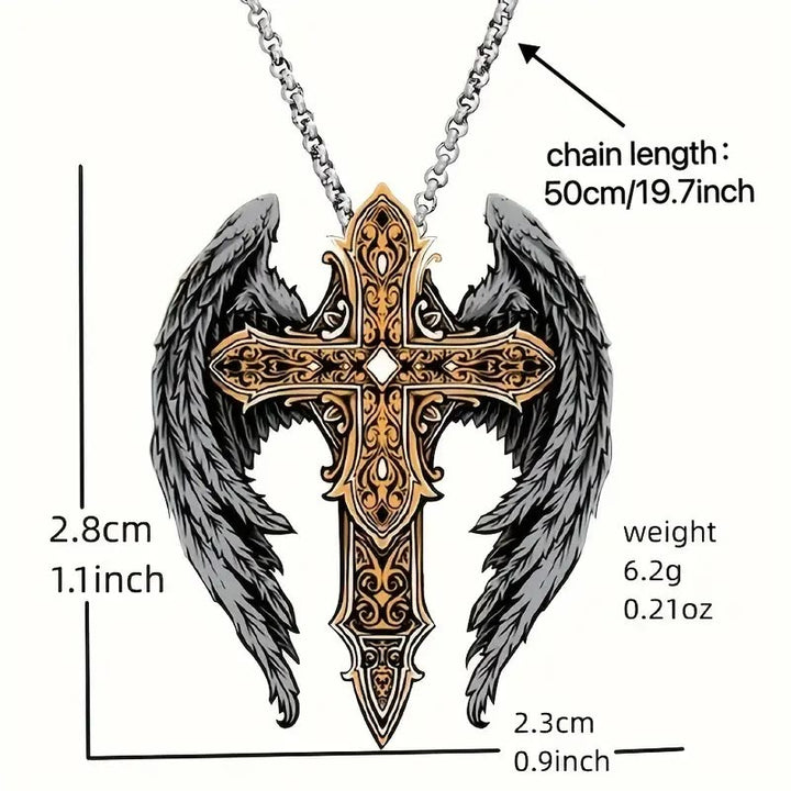 Christianartworkshop Schwere Halskette mit Schutzflügeln und handgefertigtem Kreuz aus Legierung - image 3