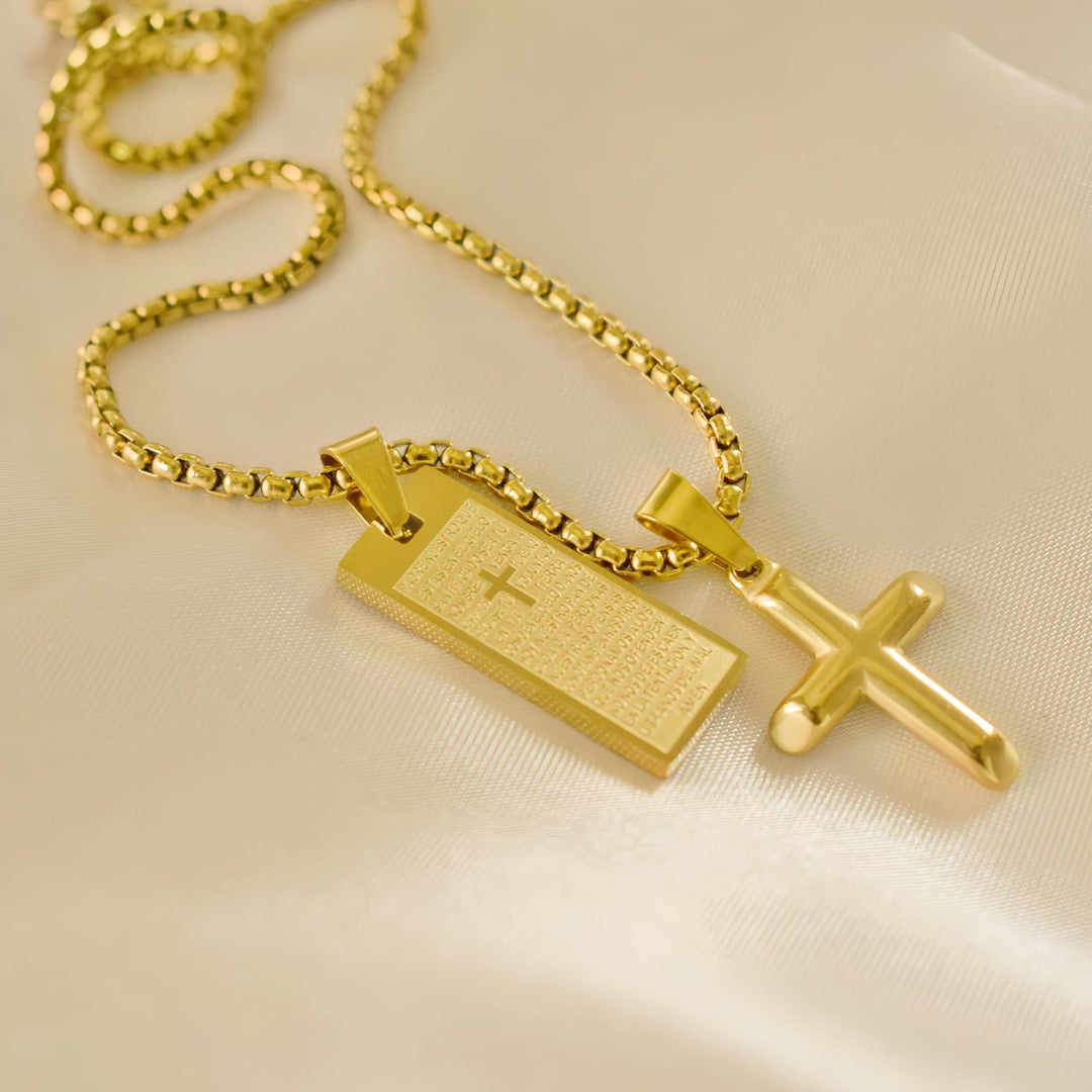 Christianartworkshop Klassischer Stil Bibel Gebet Schrift Madal Kreuz Goldene Halskette - Golden - image 1