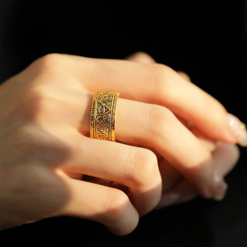 Christianartworkshop Retro Heavy Style Auge Gottes Muster Goldener Ring - image 5