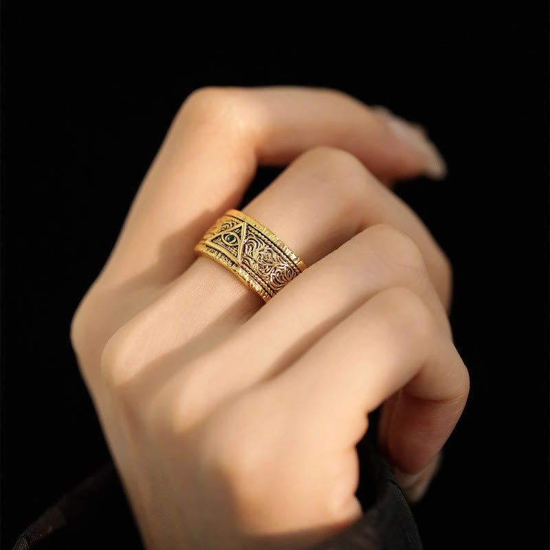 Christianartworkshop Retro Heavy Style Eye of God Pattern Golden Ring - image 3