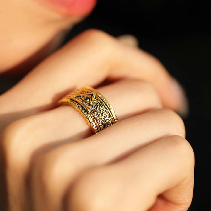 Christianartworkshop Retro Heavy Style Auge Gottes Muster Goldener Ring - image 6