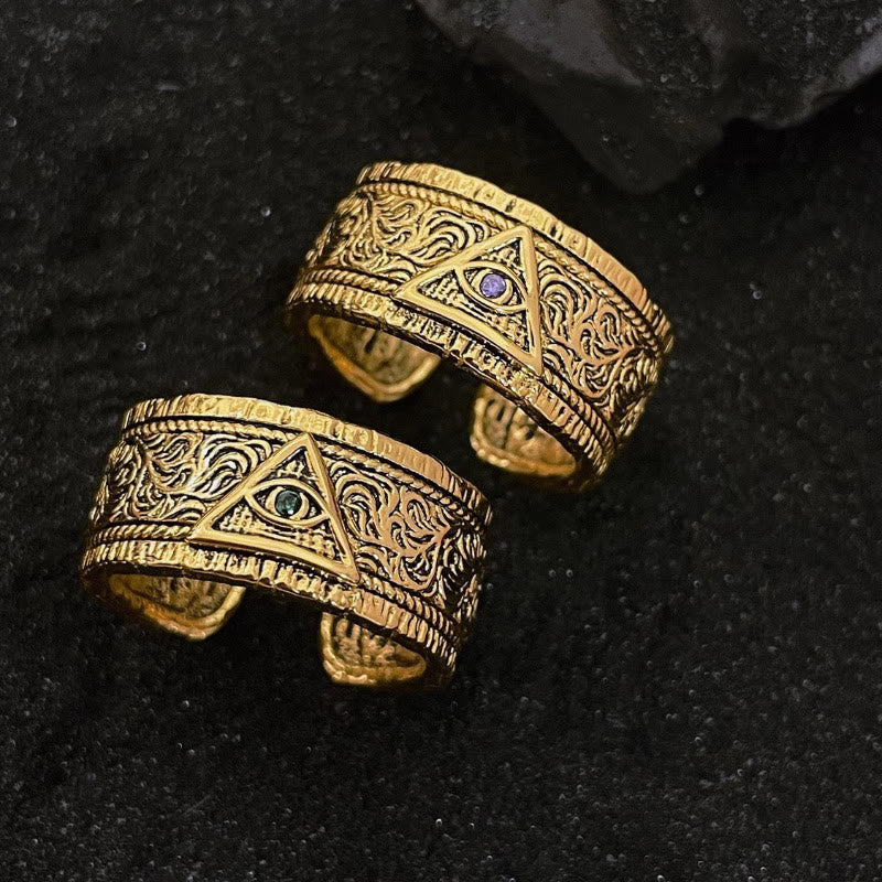 Christianartworkshop Retro Heavy Style Auge Gottes Muster Goldener Ring - image 2