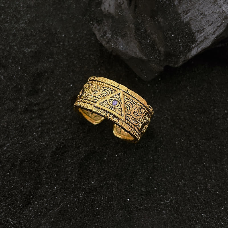 Christianartworkshop Retro Heavy Style Auge Gottes Muster Goldener Ring - Lila - image 3