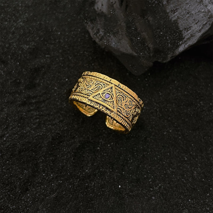 Christianartworkshop Retro Heavy Style Auge Gottes Muster Goldener Ring - Lila - image 3