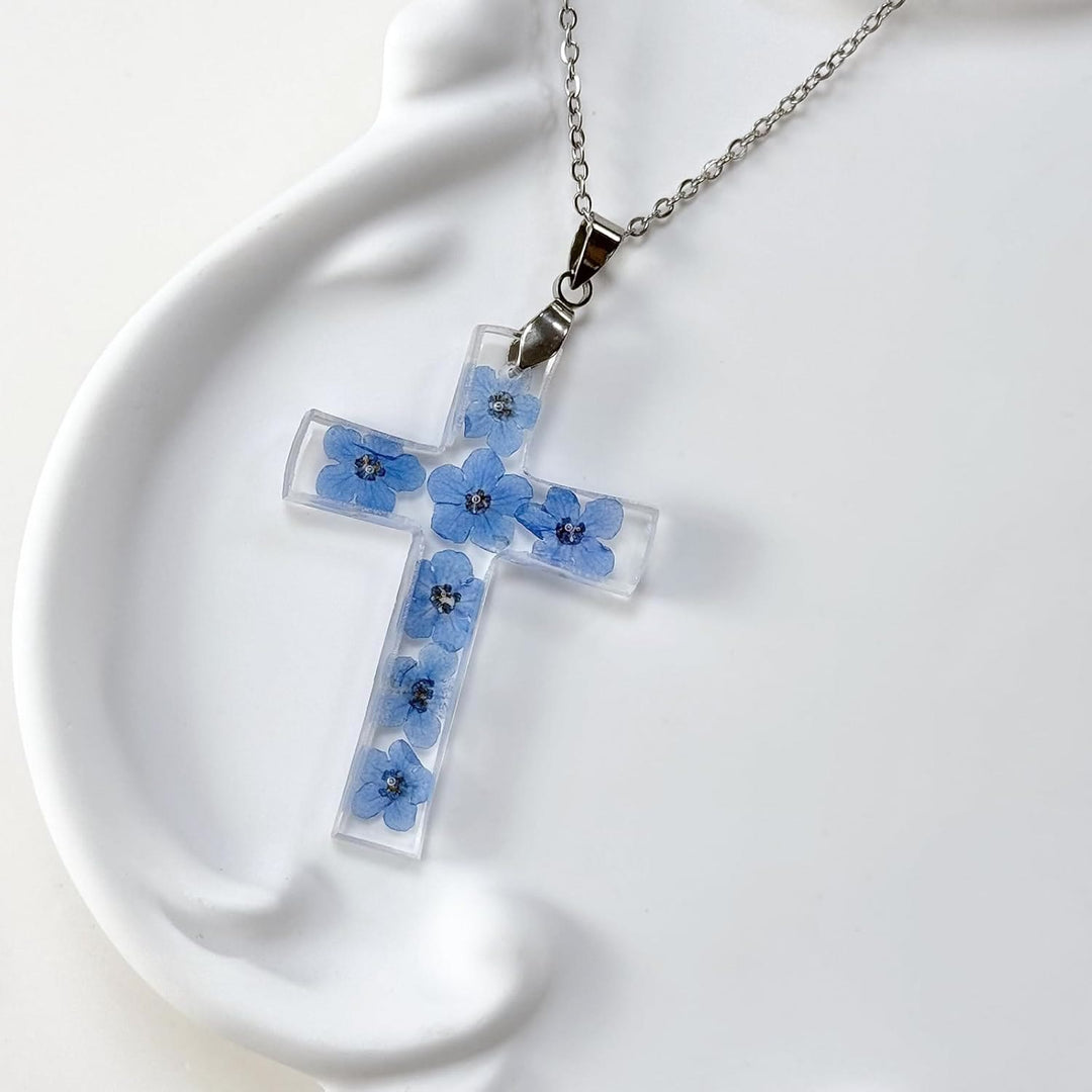 Christianartworkshop Halskette mit Kreuz im frischen Stil, natürliche, echte getrocknete Blumen - image 4