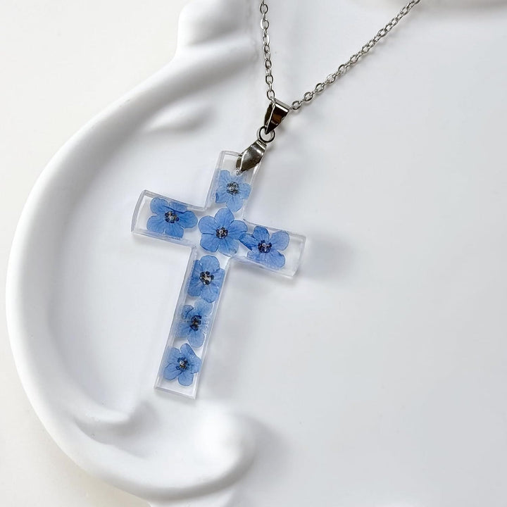 Christianartworkshop Halskette mit Kreuz im frischen Stil, natürliche, echte getrocknete Blumen - image 4