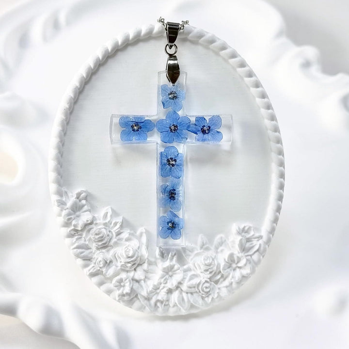 Christianartworkshop Halskette mit Kreuz im frischen Stil, natürliche, echte getrocknete Blumen - image 3