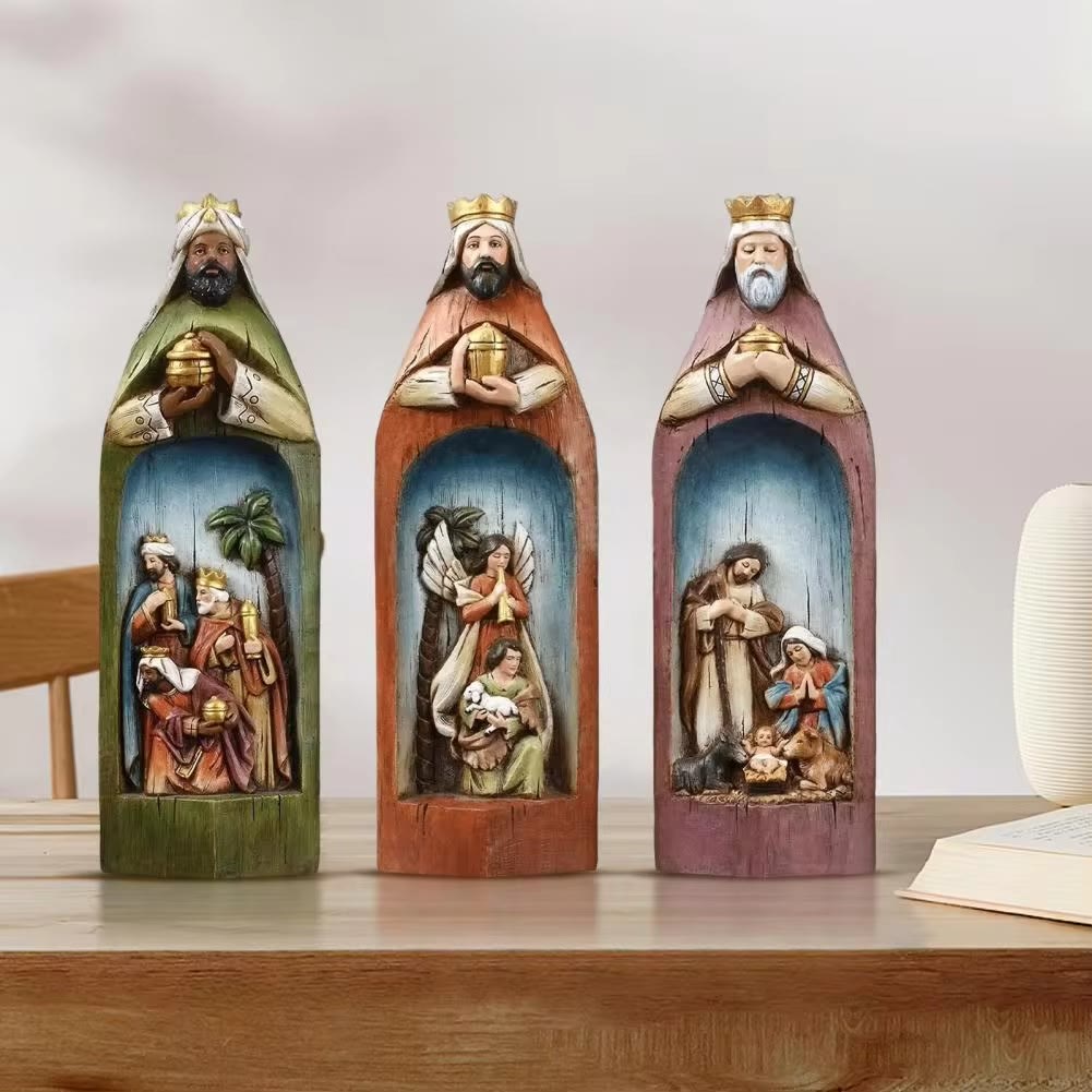 Christianartworkshop Realistischer Stil, Harz, stereoskopisch, bunte Krippenfigur, Desktop-Dekoration, Ornament - 3 Teile/Satz - image 0
