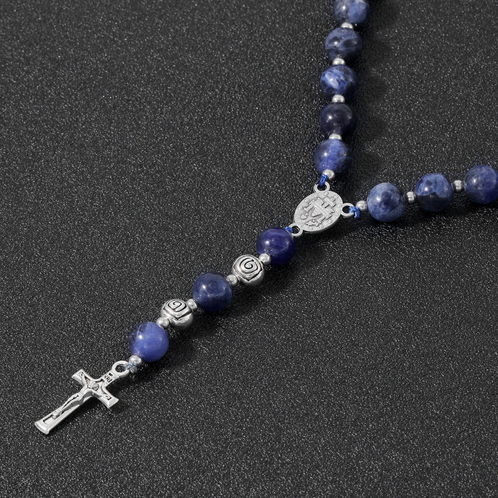 Christianartworkshop Wundertätige Medaille und Kruzifix aus 8 mm rundem, mehrfarbigem Stein, Nylonschnur, Rosenkranz - image 11