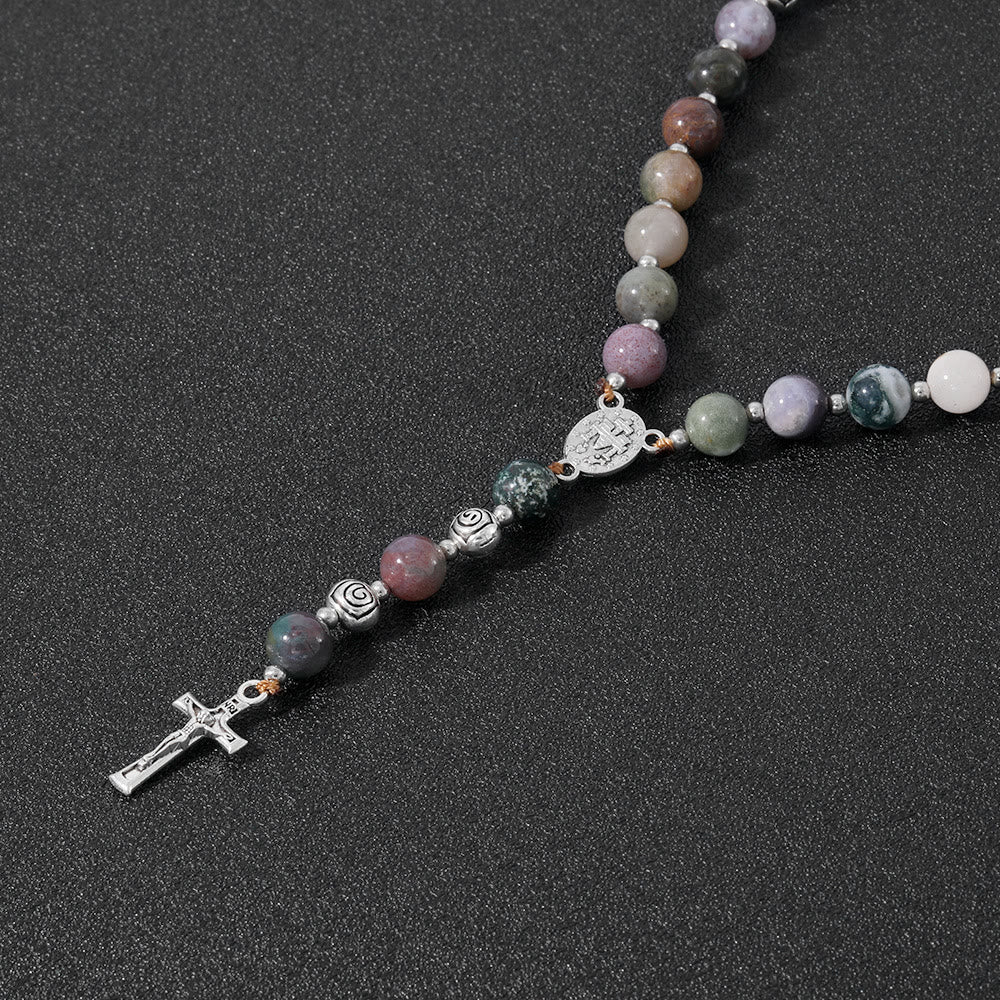 Christianartworkshop Wundertätige Medaille und Kruzifix aus 8 mm rundem, mehrfarbigem Stein, Nylonschnur, Rosenkranz - image 2