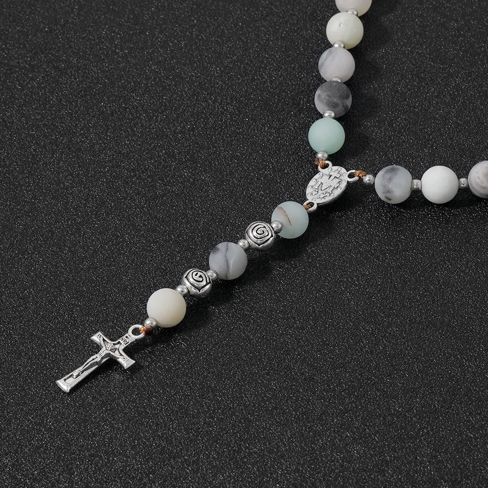 Christianartworkshop Wundertätige Medaille und Kruzifix aus 8 mm rundem, mehrfarbigem Stein, Nylonschnur, Rosenkranz - image 8