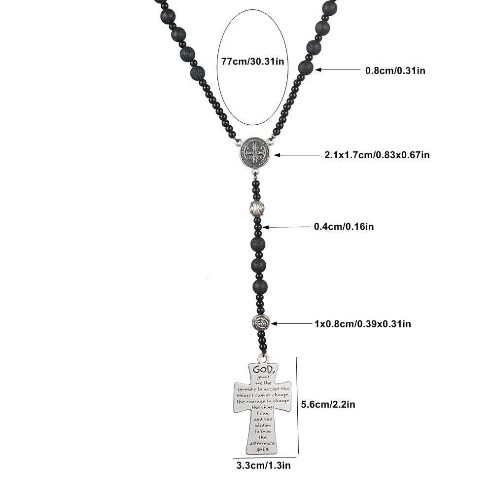 Christianartworkshop St. Benedikt-Medaille und Kreuz aus 8 mm rundem schwarzem Vulkangestein, Nylonschnur, Rosenkranz - image 4