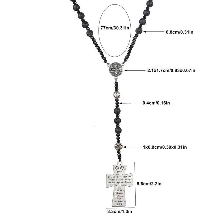 Christianartworkshop St. Benedikt-Medaille und Kreuz aus 8 mm rundem schwarzem Vulkangestein, Nylonschnur, Rosenkranz - image 4