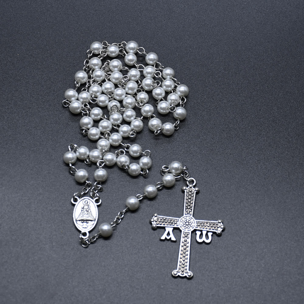 Christianartworkshop Rosenkranzkette San Juan del Valle, Medaille und Kreuz, 6 mm, rund, weiße Glaslegierung - image 2