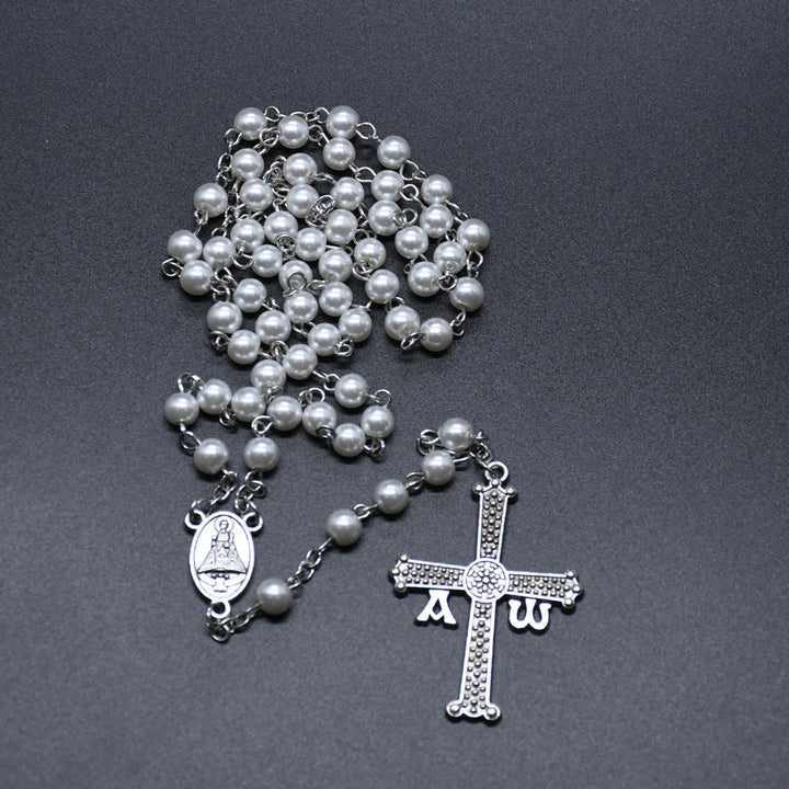 Christianartworkshop Rosenkranzkette San Juan del Valle, Medaille und Kreuz, 6 mm, rund, weiße Glaslegierung - image 2