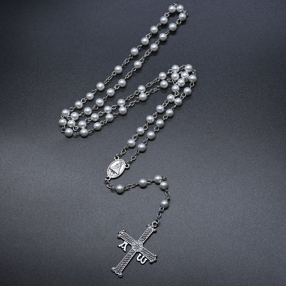 Christianartworkshop Rosenkranzkette San Juan del Valle, Medaille und Kreuz, 6 mm, rund, weiße Glaslegierung - image 3