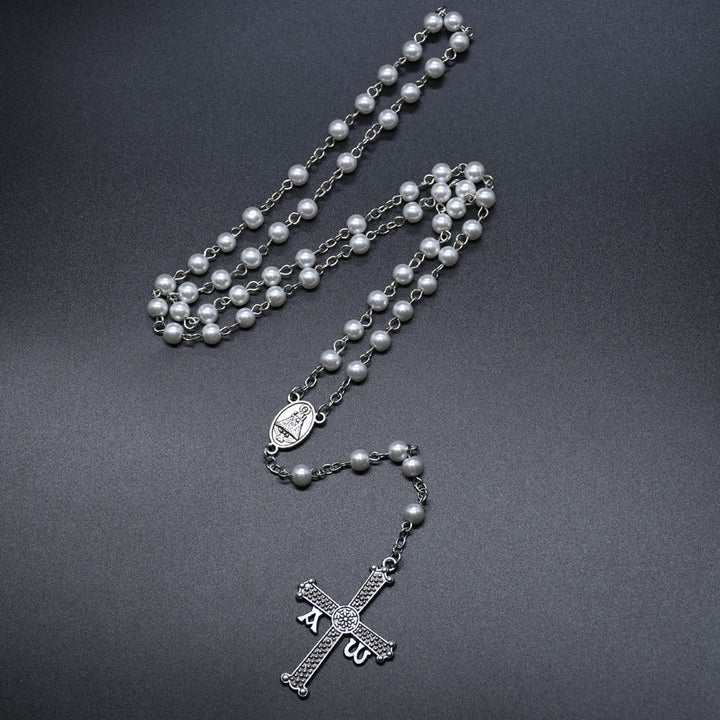 Christianartworkshop Rosenkranzkette San Juan del Valle, Medaille und Kreuz, 6 mm, rund, weiße Glaslegierung - image 3