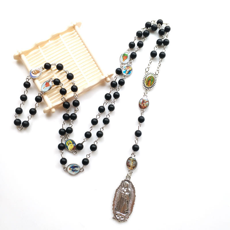 Christianartworkshop Rosenkranz „Unsere Liebe Frau von Guadalupe“ aus 6 mm runder schwarzer Achatlegierung - Schwarz - image 0