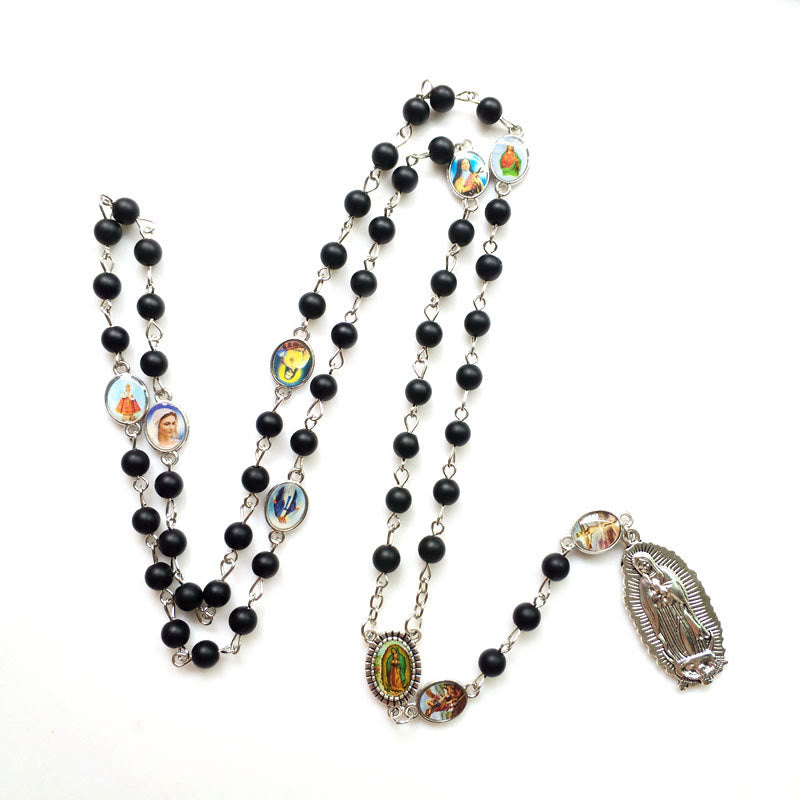 Christianartworkshop Rosenkranz „Unsere Liebe Frau von Guadalupe“ aus 6 mm runder schwarzer Achatlegierung - image 1