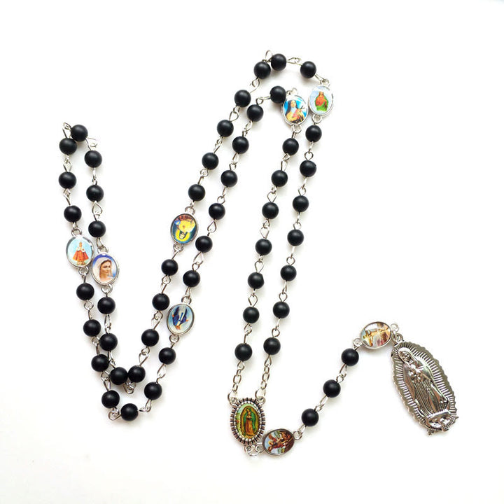 Christianartworkshop Rosenkranz „Unsere Liebe Frau von Guadalupe“ aus 6 mm runder schwarzer Achatlegierung - image 1
