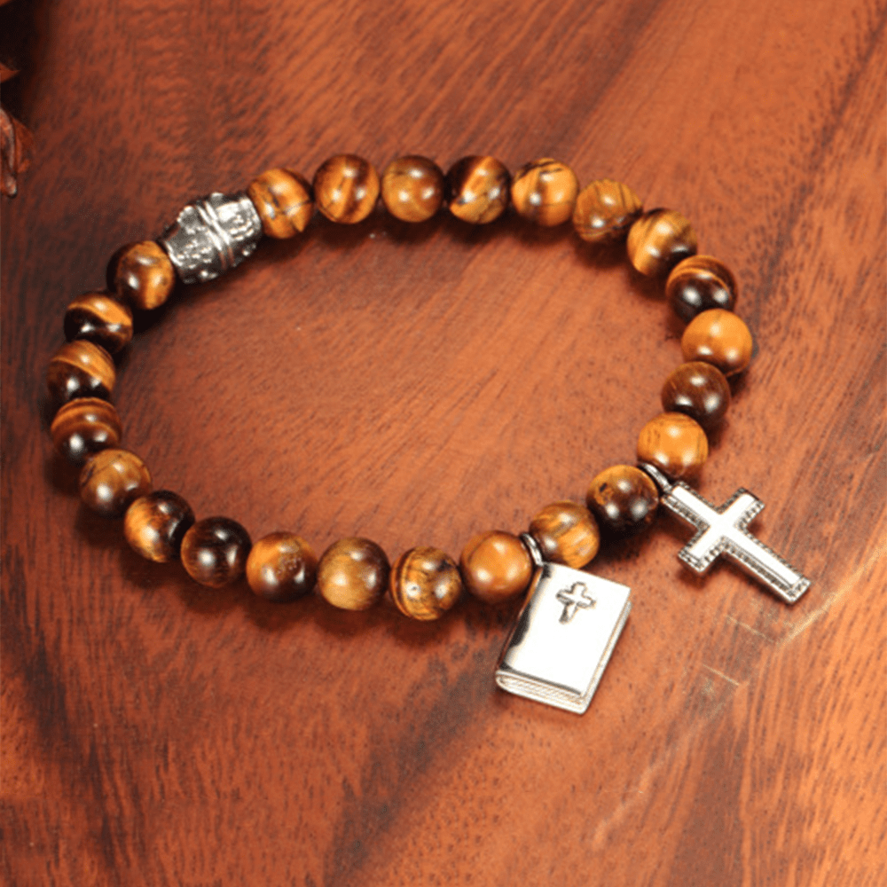 Christianartworkshop Bibelkreuz Tigeraugen Stein Titan Armband - image 2