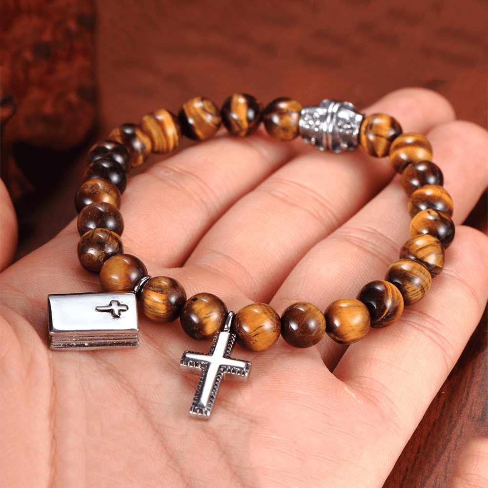 Christianartworkshop Bibelkreuz Tigeraugen Stein Titan Armband - image 3