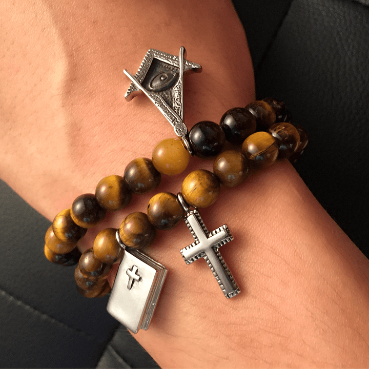 Christianartworkshop Bibelkreuz Tigeraugen Stein Titan Armband - image 4
