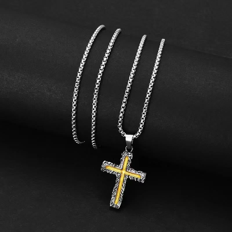 Christianartworkshop Halskette mit Lavakreuz-Anhänger im minimalistischen Stil, silber-golden - image 2
