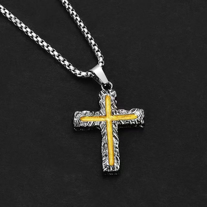 Christianartworkshop Halskette mit Lavakreuz-Anhänger im minimalistischen Stil, silber-golden - image 3