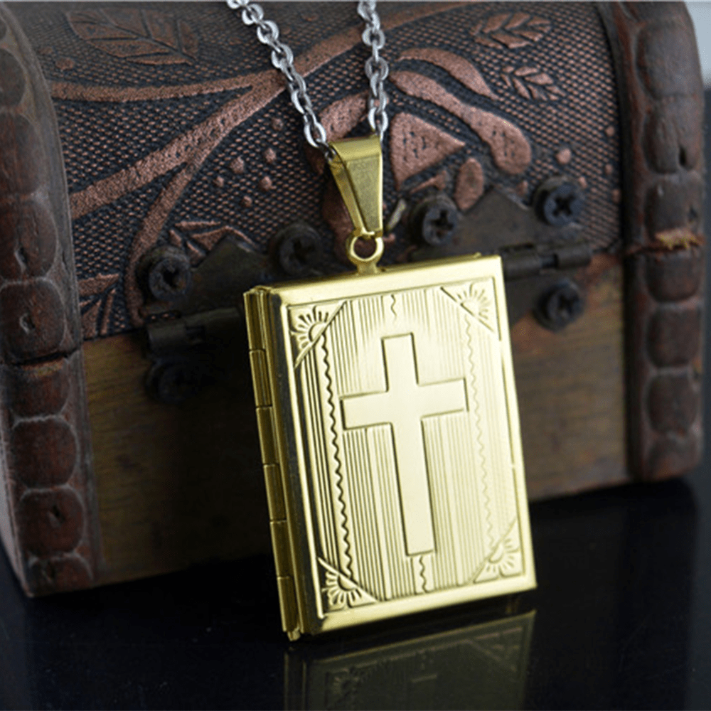Christianartworkshop Halskette mit Anhänger in Bibelform, praktischer Stil, zum Öffnen - Golden - image 1