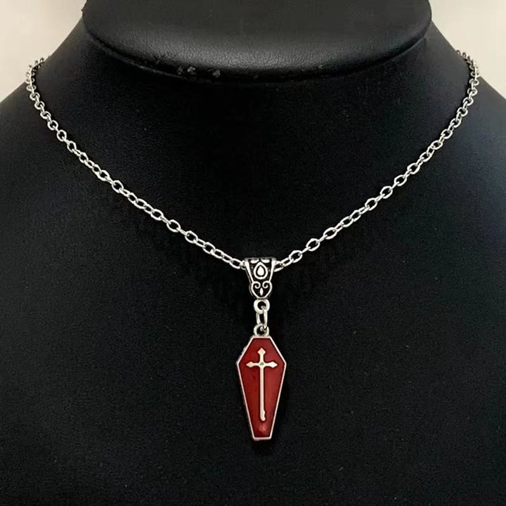 Christianartworkshop Halskette mit Kreuz im Gothic-Stil, rote Emaille, Halloween, Vampirsarg - image 5