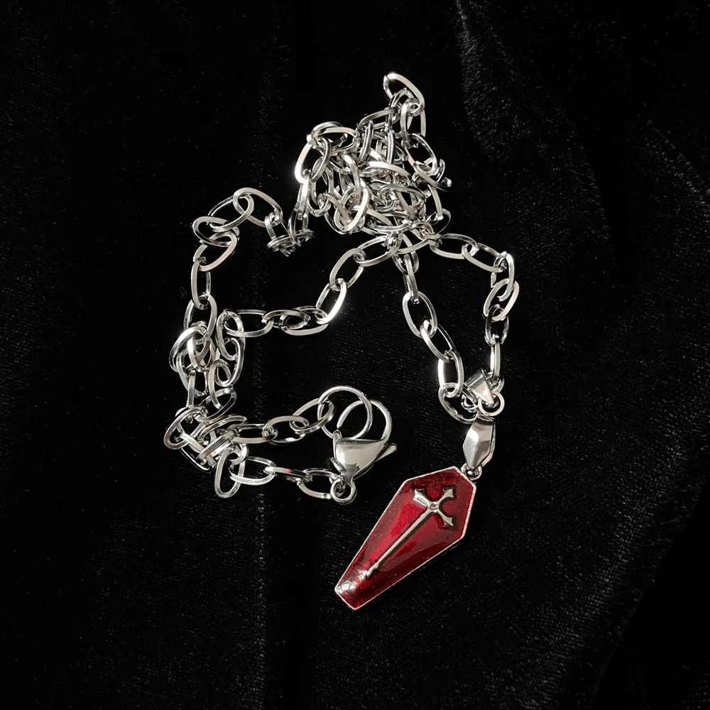 Christianartworkshop Halskette mit Kreuz im Gothic-Stil, rote Emaille, Halloween, Vampirsarg - image 3