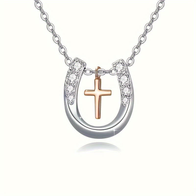 Christianartworkshop Halskette mit hohlem Hufeisenkreuz-Anhänger im minimalistischen Stil - Silber - image 1