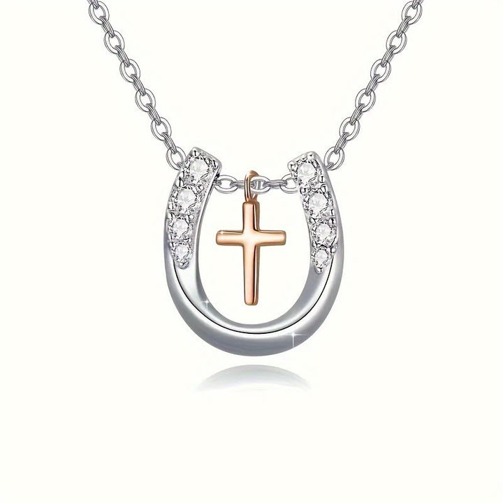 Christianartworkshop Halskette mit hohlem Hufeisenkreuz-Anhänger im minimalistischen Stil - Silber - image 1