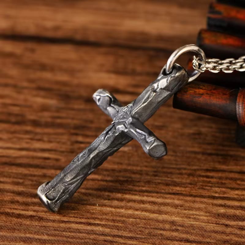 Christianartworkshop Halskette mit Kreuz im minimalistischen Stil aus schwerem Metall mit gesprungenem Kreuz - image 4