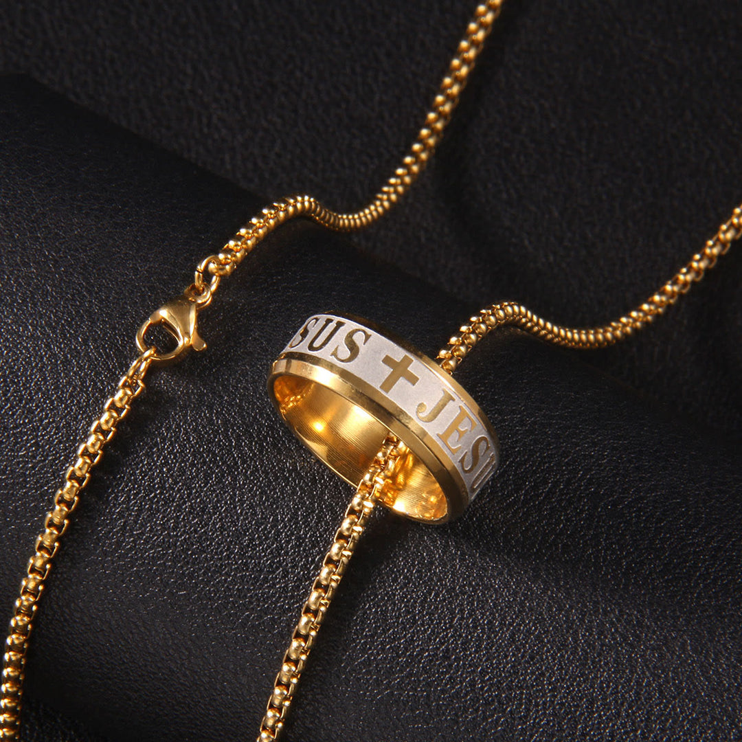 Christianartworkshop Kombinationsstil Lasergravur "JESUS" Ring & Kette Halskette - image 4