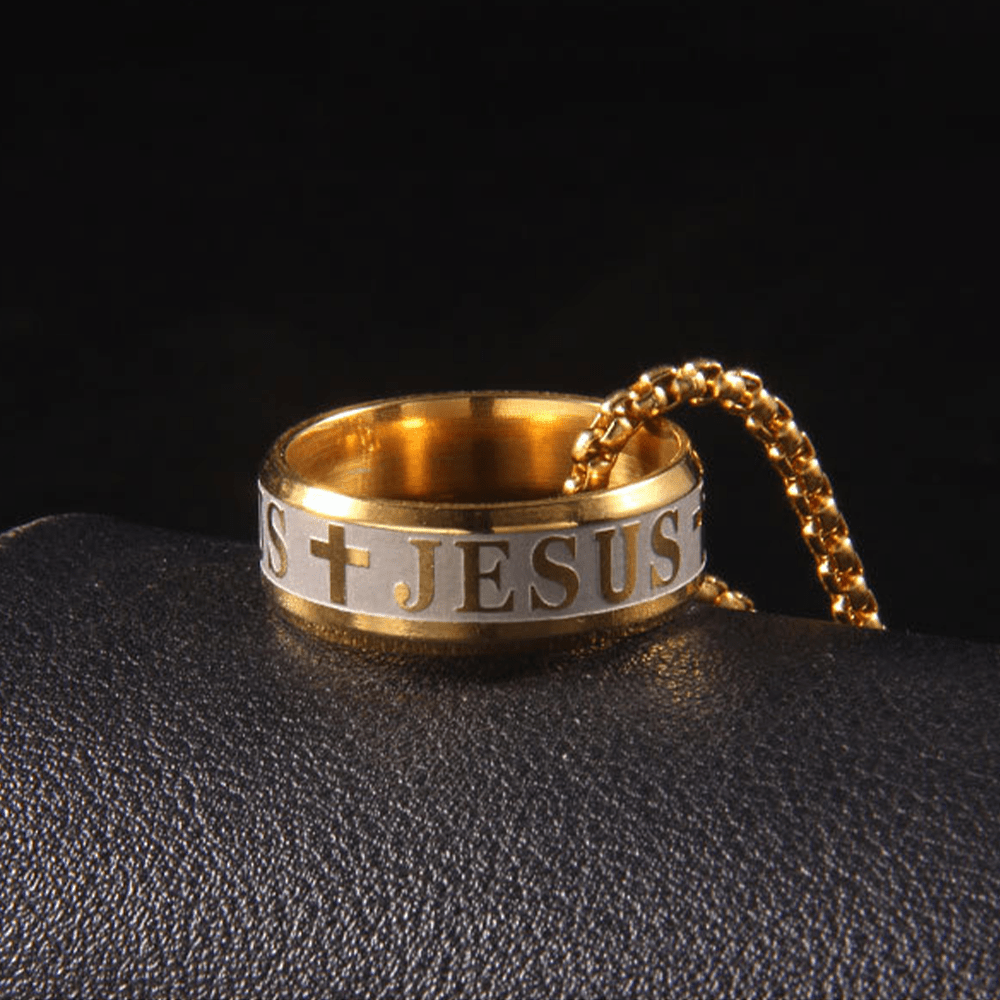 Christianartworkshop Kombinationsstil Lasergravur "JESUS" Ring & Kette Halskette - image 5