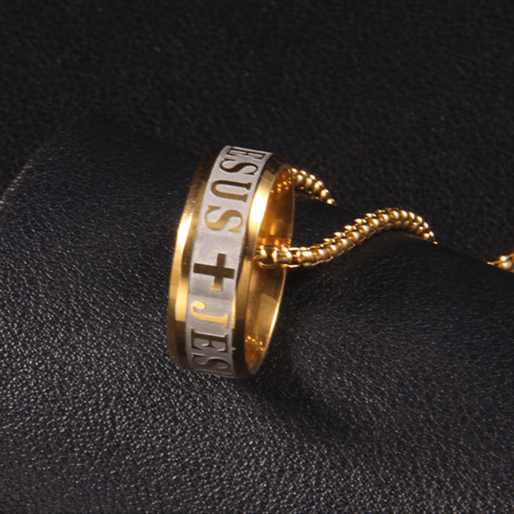 Christianartworkshop Kombinationsstil Lasergravur "JESUS" Ring & Kette Halskette - image 6