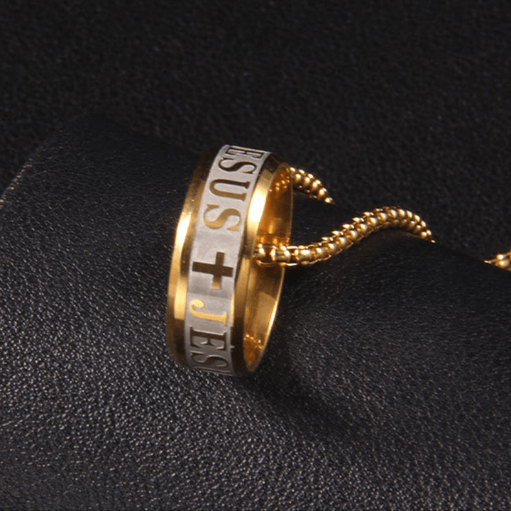 Christianartworkshop Kombinationsstil Lasergravur "JESUS" Ring & Kette Halskette - image 6