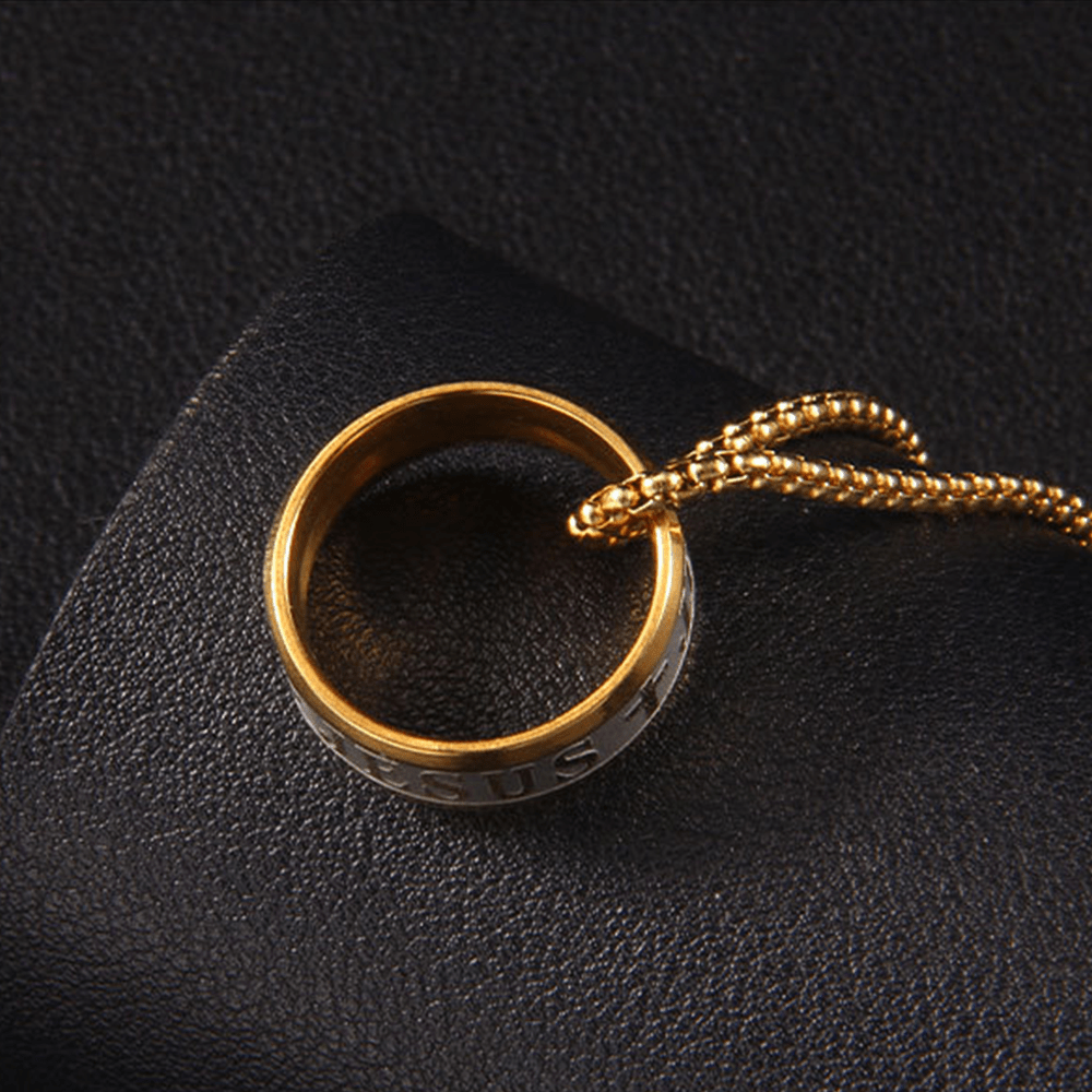 Christianartworkshop Kombinationsstil Lasergravur "JESUS" Ring & Kette Halskette - image 6