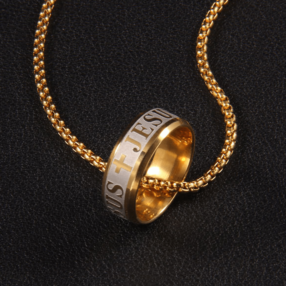 Christianartworkshop Kombinationsstil Lasergravur "JESUS" Ring & Kette Halskette - image 2
