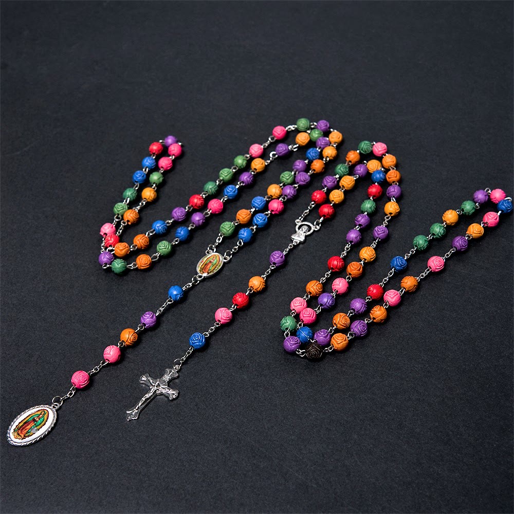 Christianartworkshop Rosenkranz „Unsere Liebe Frau von Guadalupe“ mit Kruzifix, 8 mm, mehrfarbig, Kunstharzlegierung - image 2