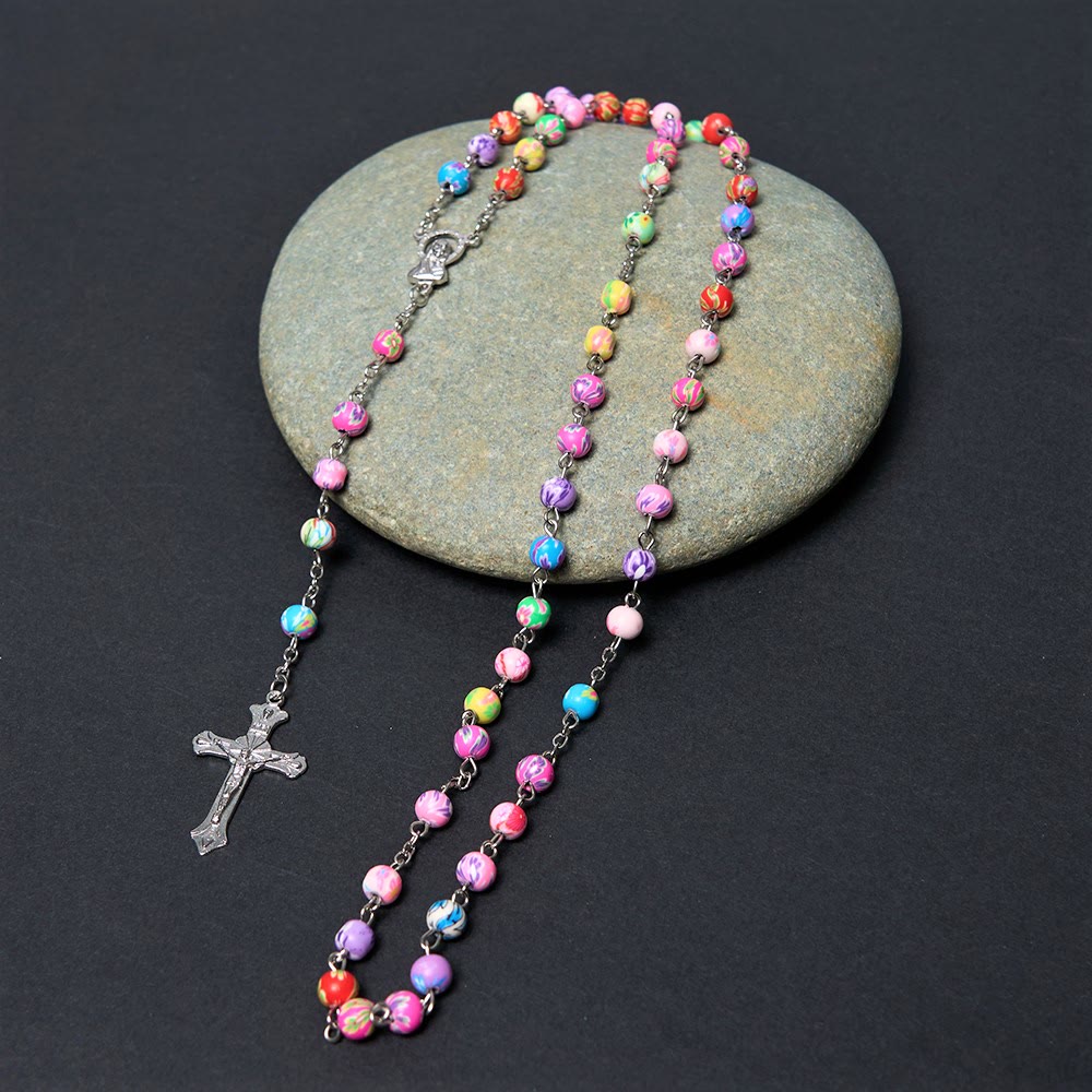 Christianartworkshop Rosenkranz „Unsere Liebe Frau von Guadalupe“ und Kruzifix, rund, 6 mm, mehrfarbig, Polymer-Ton-Legierung - Kruzifix - image 2