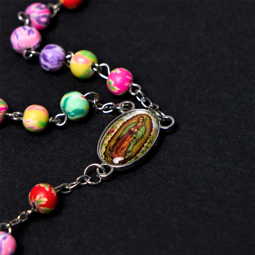 Christianartworkshop Rosenkranz „Unsere Liebe Frau von Guadalupe“ und Kruzifix, rund, 6 mm, mehrfarbig, Polymer-Ton-Legierung - image 7