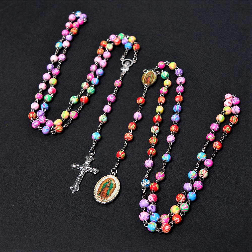 Christianartworkshop Rosenkranz „Unsere Liebe Frau von Guadalupe“ und Kruzifix, rund, 6 mm, mehrfarbig, Polymer-Ton-Legierung - image 1