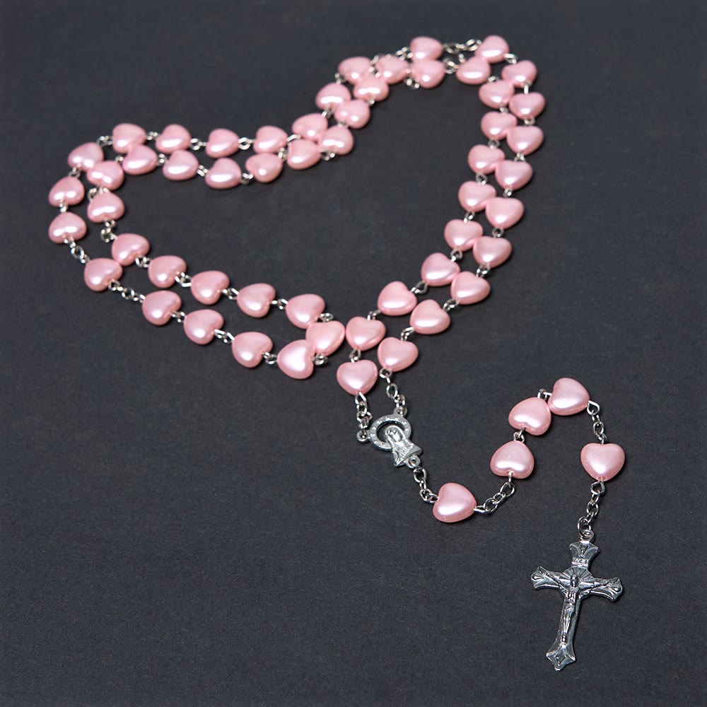 Christianartworkshop Rosenkranz „Unsere Liebe Frau von Fátima“ mit Kruzifix, 10 mm Herz, rosa Kette aus Acryllegierung - image 2