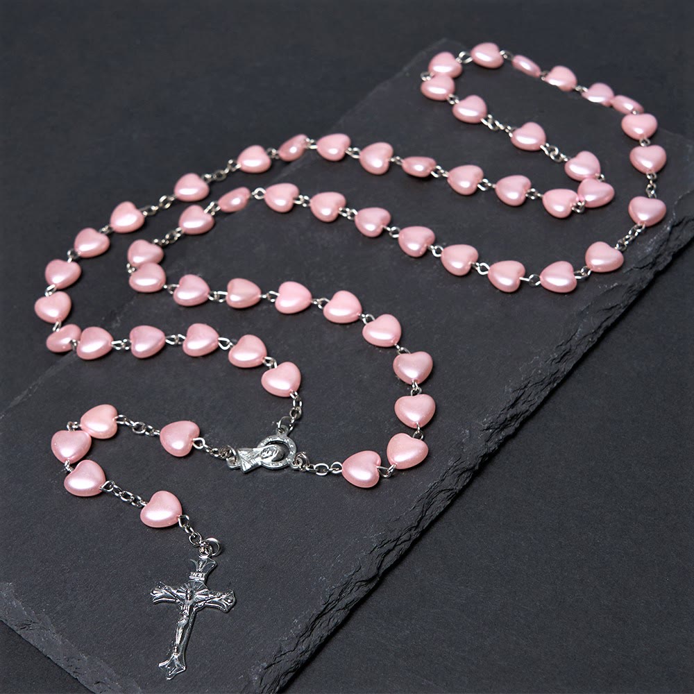 Christianartworkshop Rosenkranz „Unsere Liebe Frau von Fátima“ mit Kruzifix, 10 mm Herz, rosa Kette aus Acryllegierung - Rosa - image 1