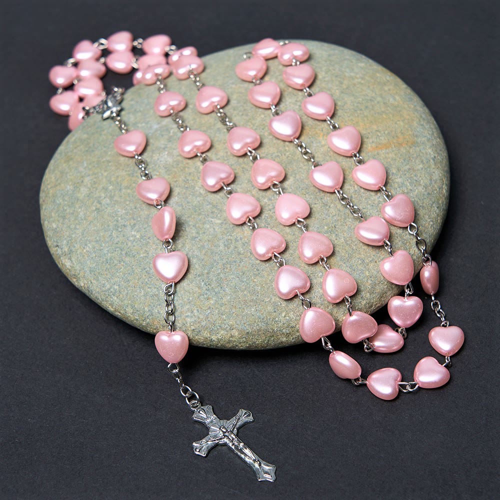 Christianartworkshop Rosenkranz „Unsere Liebe Frau von Fátima“ mit Kruzifix, 10 mm Herz, rosa Kette aus Acryllegierung - image 3