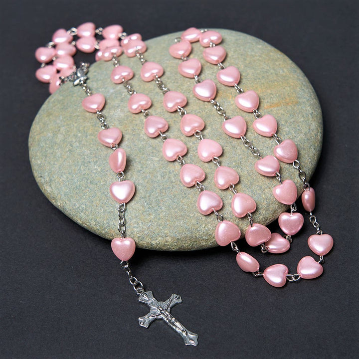 Christianartworkshop Rosenkranz „Unsere Liebe Frau von Fátima“ mit Kruzifix, 10 mm Herz, rosa Kette aus Acryllegierung - image 3